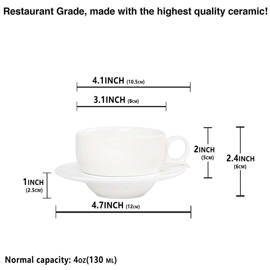 Jinsongdafa Italian Style Porcelain Espresso Cup Set - 4 Demi Tasse Cups, 4 oz Each