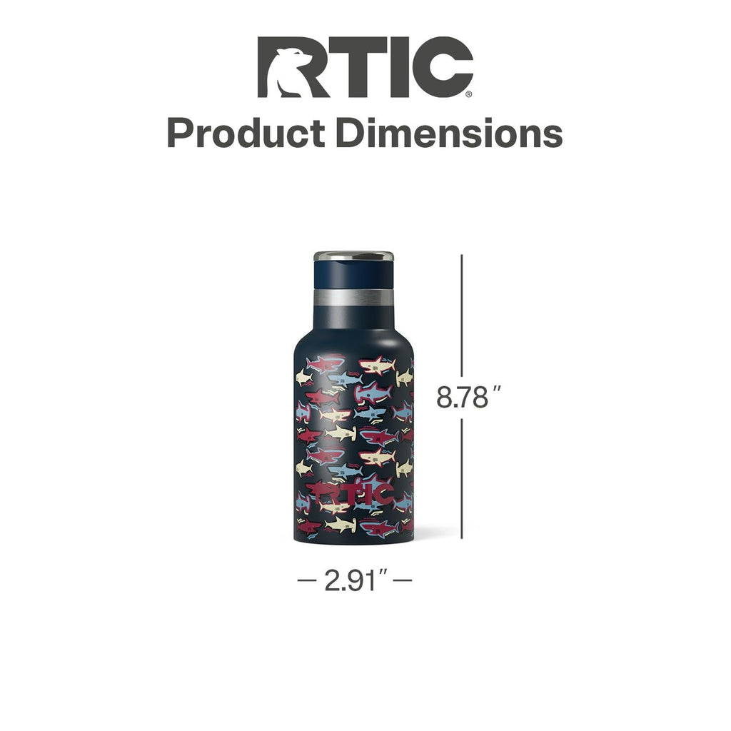 RTIC Little Journey Water Bottle with Straw, Ceramic Lined, Navy Sharks