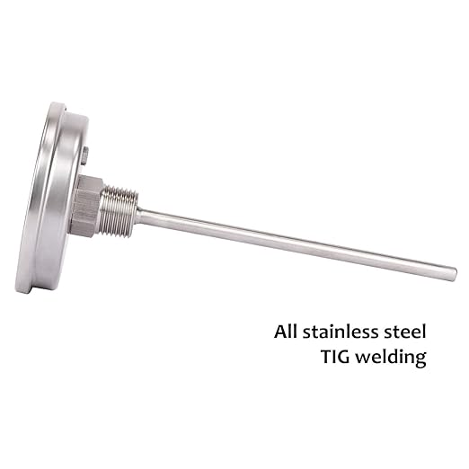 MEASUREMAN Fully Stainless Steel Pot, Kettle, Brewing Bimetal Dial Thermometer, 3" Dial, 6" Stem, 0-250 deg F/-20-120 deg C, -1% Accuracy, Adjustable, 1/2" NPT Back Mount