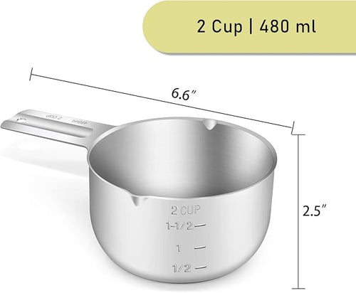 1PCS 2CUP(480ml, 16oz) Measuring Cup, 18/8 Stainless Steel Measure Scoop