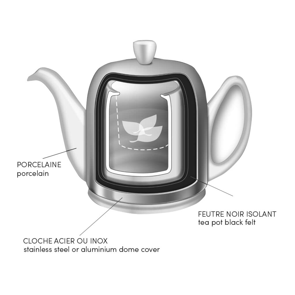 Degrenne Salam Luxury French Tea Pot - Porcelain Teapot with Blue Aluminum Cover, Ceramic Tea Kettle for Loose Tea, Removable Infuser, 4 Cup Capacity, 24oz - Colbalt Blue