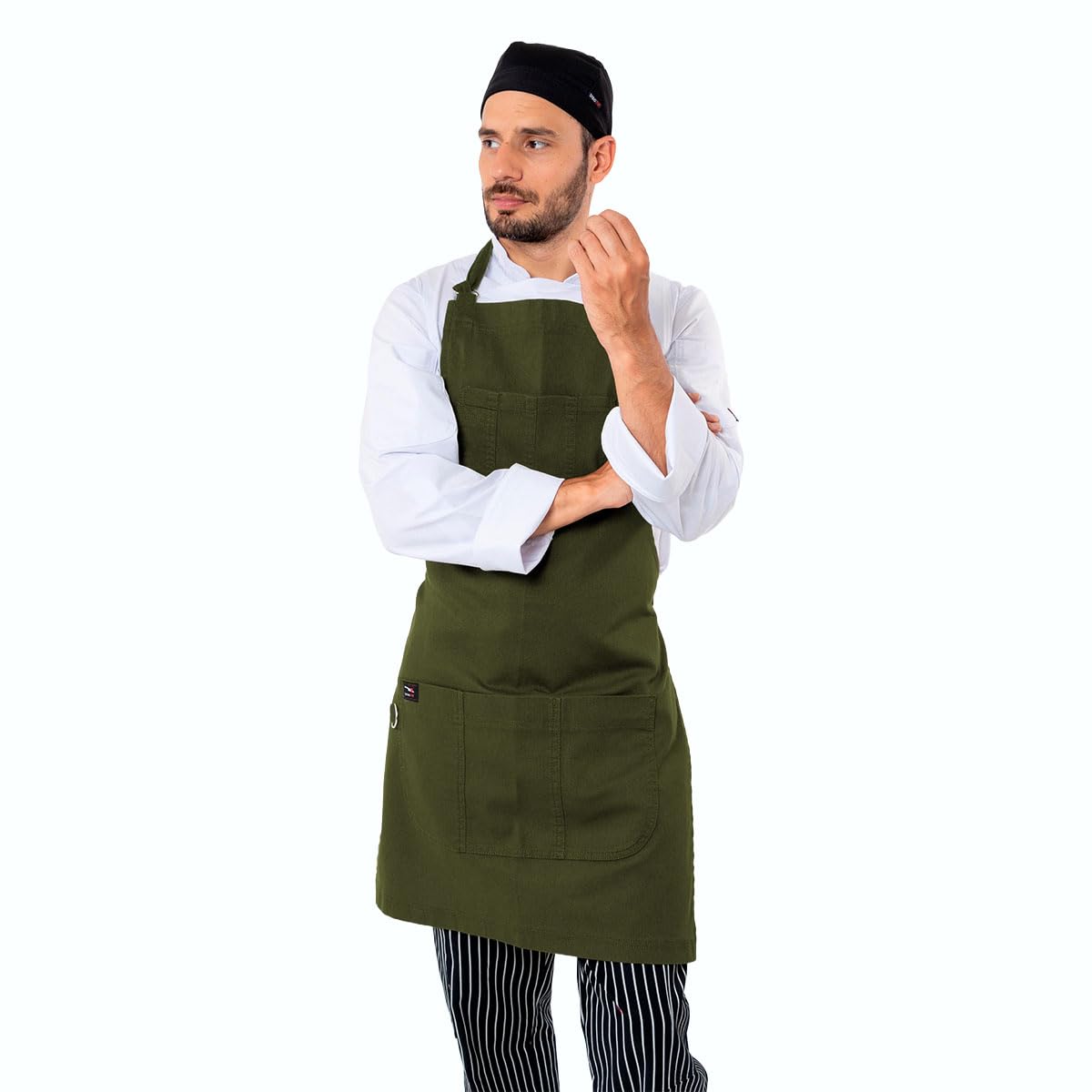 Bravo Business Wear | Green Verona Gabardine Apron – Design for Men and women with neck adjuster, Anti-lint fabric with large pockets. For kitchen work, Chef.