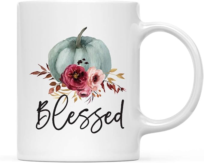 Andaz Press Fall Burgundy Marsala 11oz. Ceramic Coffee Tea Mug, Blessed, 1-Pack, Pumpkin Floral Graphic, Birthday, Friend, Family, Coworker, Autumn Season, Festive Thanksgiving Ideas
