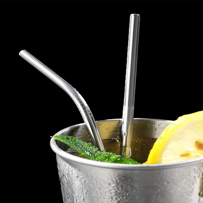 25 Piece Set Stainless Steel Straws Long 8.5 Inch Drinking Metal Straws Reusable Drinking Straws for 20 OZ (20 Bent|5 Brushes)