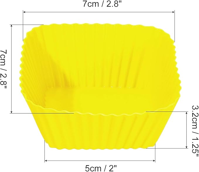 uxcell 36Pcs Silicone Cupcake Baking Cups, Silicone Muffins Liners Non-Stick Square Baking Cups, for Cooking Eggs Baking Muffins and Make a Cake(Yellow)