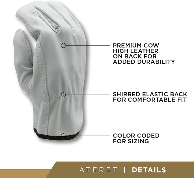 ATERET 24 Pairs X-Large Heavy Duty Durable Cowhide Leather Work Gloves I Driver Gloves for Truck Driving, Warehouse, Gardening, Farming