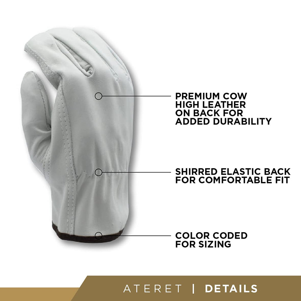 ATERET 24 Pairs Small Heavy Duty Durable Cowhide Leather Work Gloves I Driver Gloves for Truck Driving, Warehouse, Gardening, Farming
