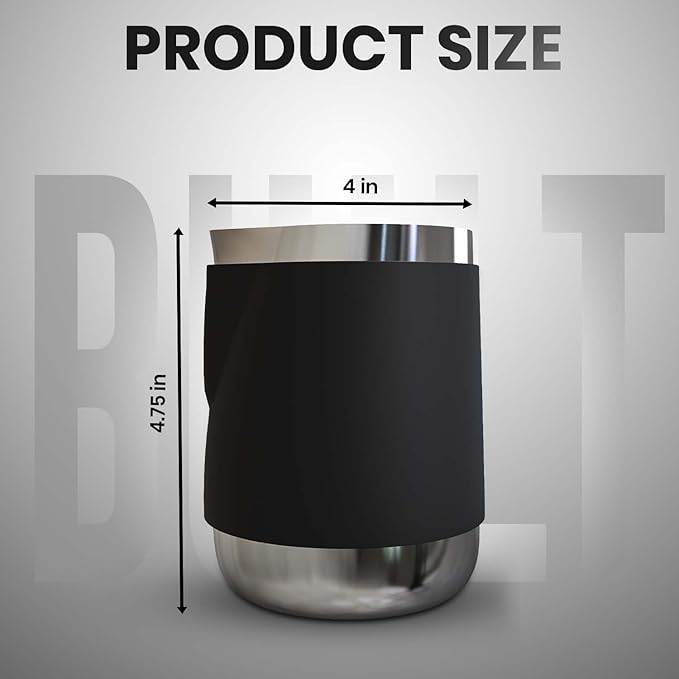 Rattleware 20 Oz Handle Free Latte Art Pitcher Stainless Steel with Rubber Grip Durable Heat Resistant Milk Frothing Pitcher for Baristas Home Cafes and Coffee Shops