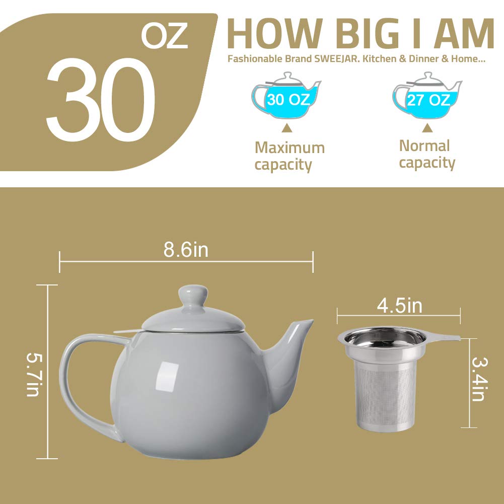 Sweejar Ceramic Tea Pots,30OZ Porcelain Teapot with Infuser(Jade)