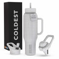 Coldest Tumbler with Handle and Straw - 100% Leak Proof Insulated Tumbler with Lid and Straw (3 Lids) - Stainless Steel Tumblers for Women & Men - Cup Holder Friendly Base, 46 oz (White Croc)