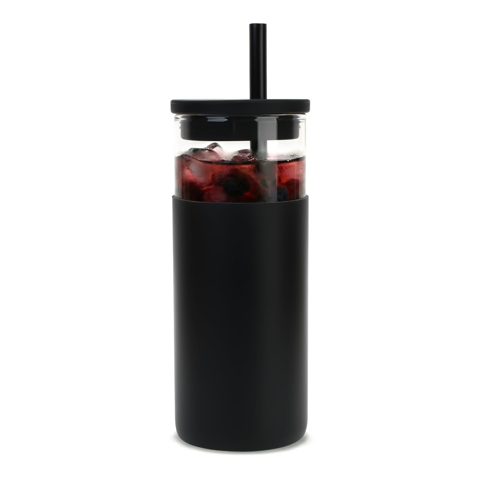 Tronco 20 oz Glass Tumbler with Lids and Straws, Reusable Iced Coffee Cups with Silicone Lid & Protective Sleeve, Dishwasher Safe, BPA-Free Borosilicate Glass for Coffee, Iced Tea, Water & Smoothies