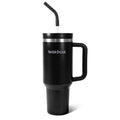 NebkDask 40 oz Tumbler with Handle and Straw - Insulated Stainless Steel Travel Mug, Cup Holder Friendly Water Bottle Extra Large Double Wall Coffee Thermos,Dishwasher Safe,BPA Free(Cream White)