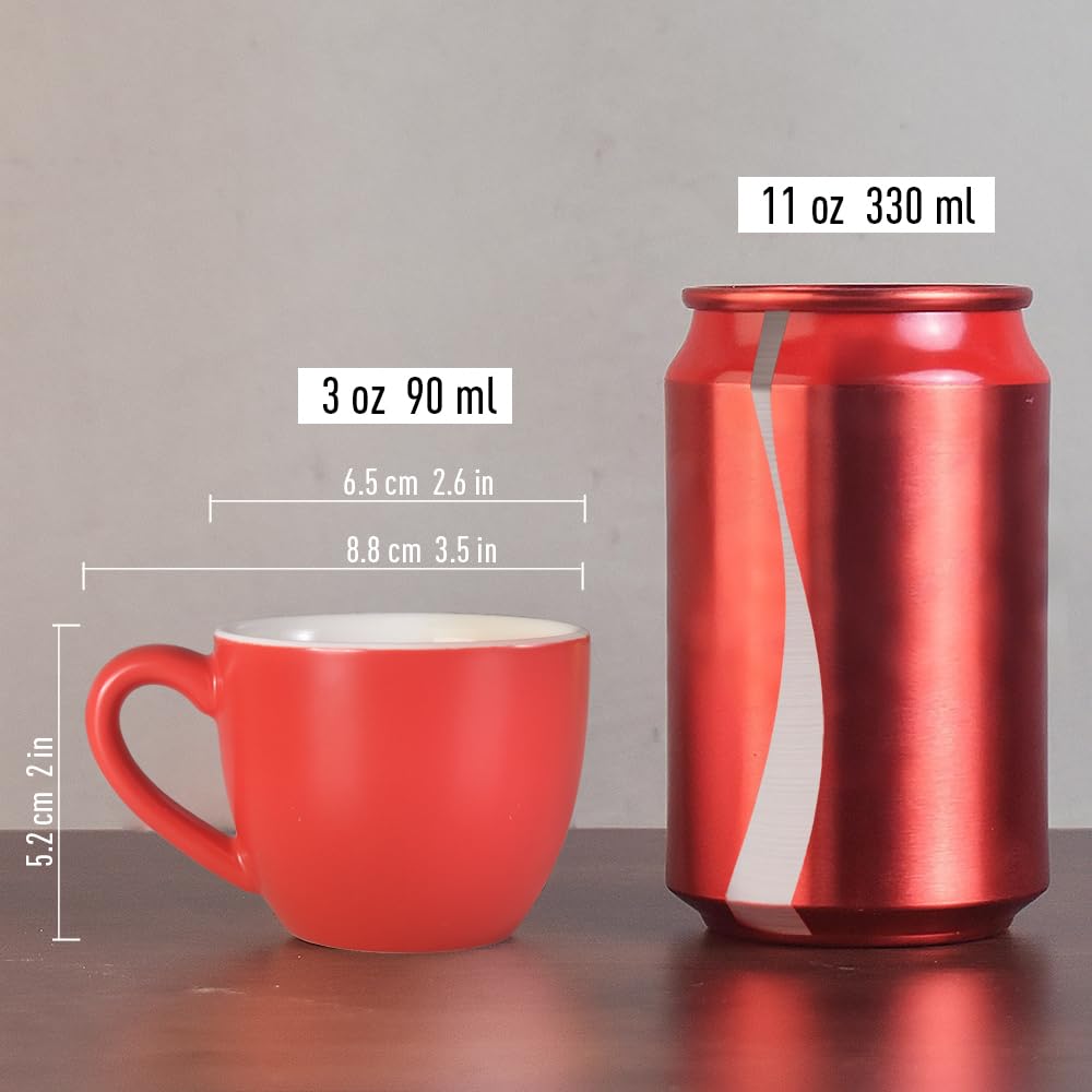 homEdge Mini Porcelain Espresso Cup, 3 Ounces / 90 ml Tiny Coffee Mugs Demitasse for Espresso, Tea- Red