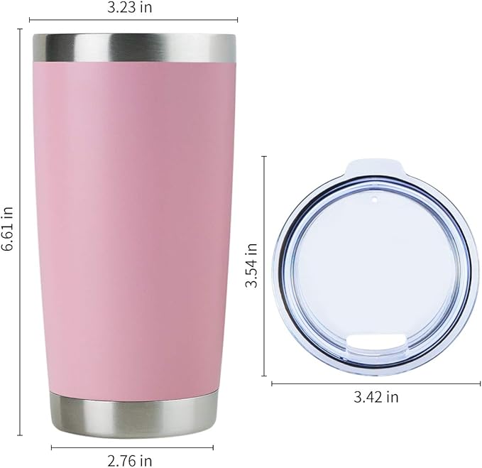 DOMICARE 20oz Stainless Steel Tumbler Bulk with Lid, Double Wall Vacuum Insulated Travel Mug, Powder Coated Coffee Cup,Pink, 12 Pack