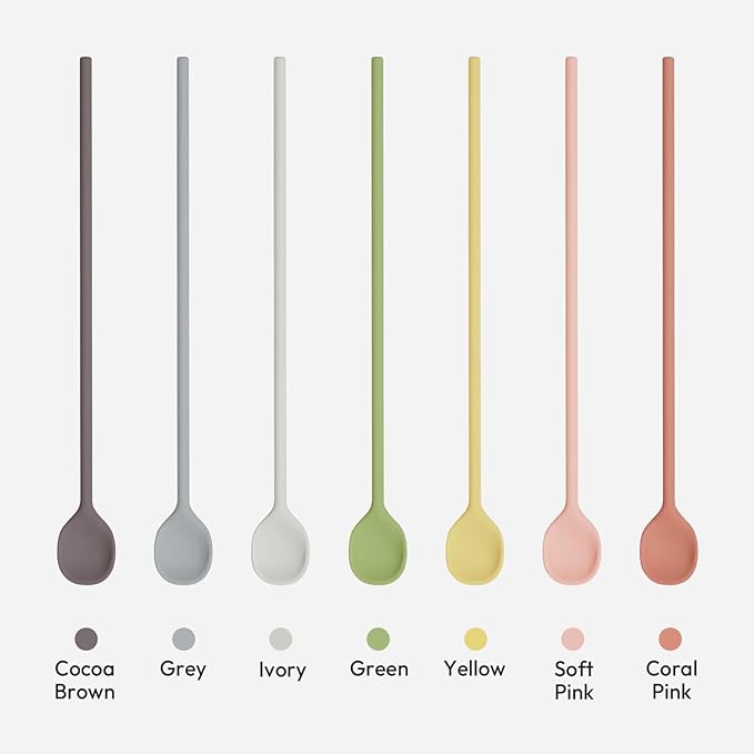 carrotez 9.9" Silicone coffee stirrer, Long Reusable Coffee Spoon for Iced Tea, Multipurpose Beverage Stirring Spoon - Cocoa Brown