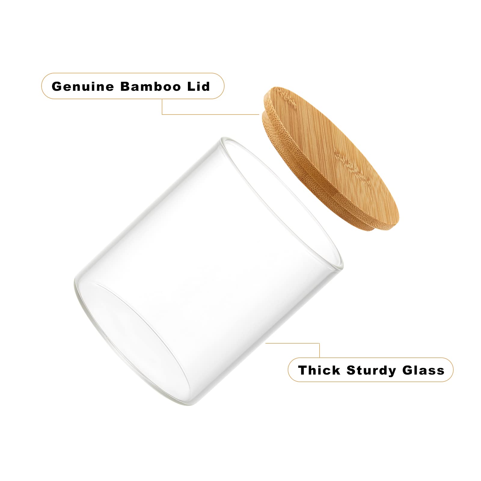 INIUNIK Glass Qtip Holder Dispenser with Bamboo Lid - 2 Pack Apothecary Jars - Cotton Balls Pads Swabs Holder Jar - Bathroom Vanity Canisters Jars for Countertop Storage and Organization