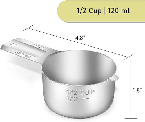 1PCS 1/2CUP(120ml, 4oz) Measuring Cup, 18/8 Stainless Steel Measure Scoop