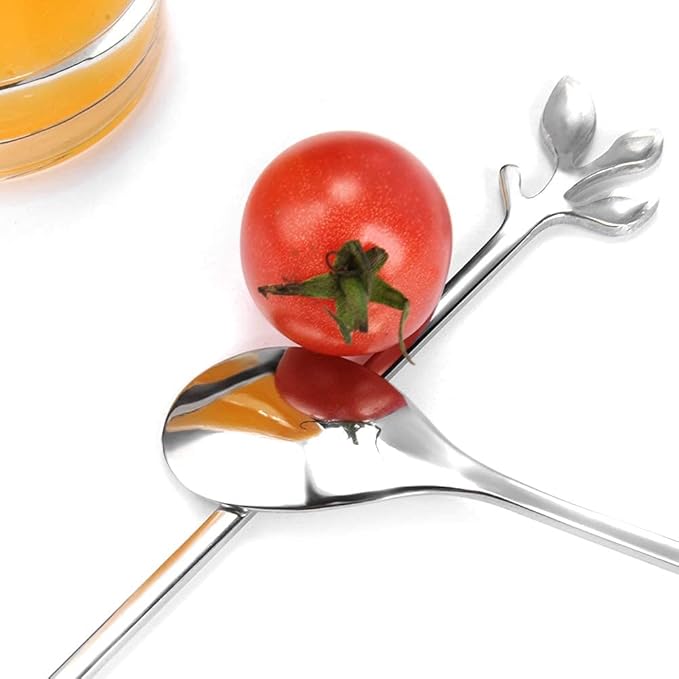 AnSaw 6-Piece Elegant Silver Leaf Long Handle Teaspoons - 7.4" Stainless Steel Stir Spoons for Coffee & Tea, Perfect for Mixing & Stirring