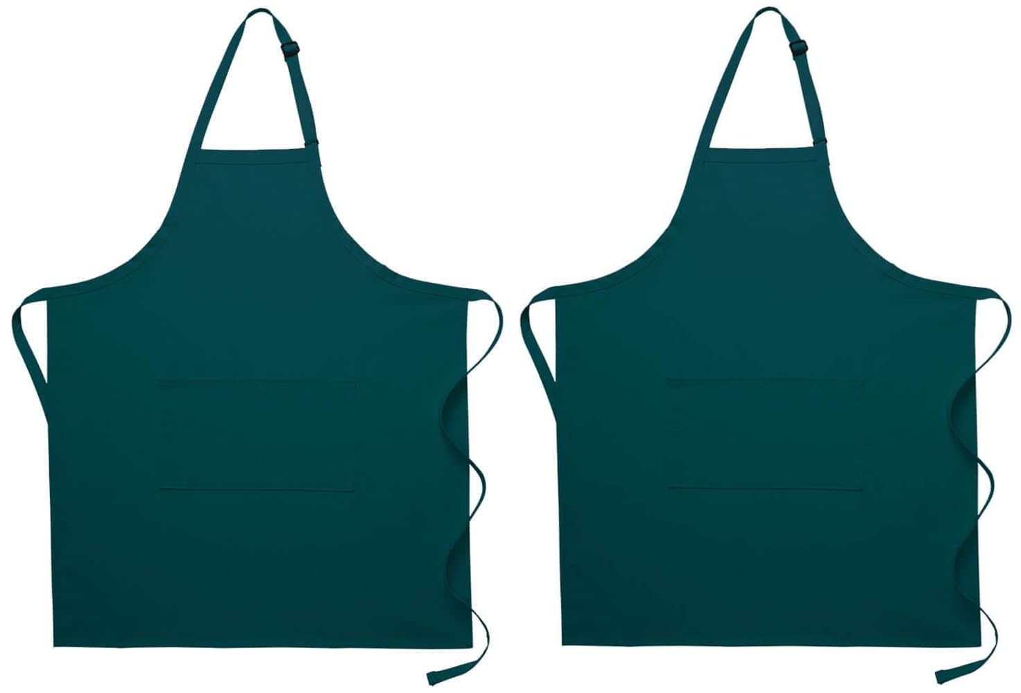 Pomp Forest Green 2 Pack Premium Bib Aprons | Adjustable Neck + 2 Pockets | Water + Oil Resistance | Kitchen Cooking Aprons For Men & Women