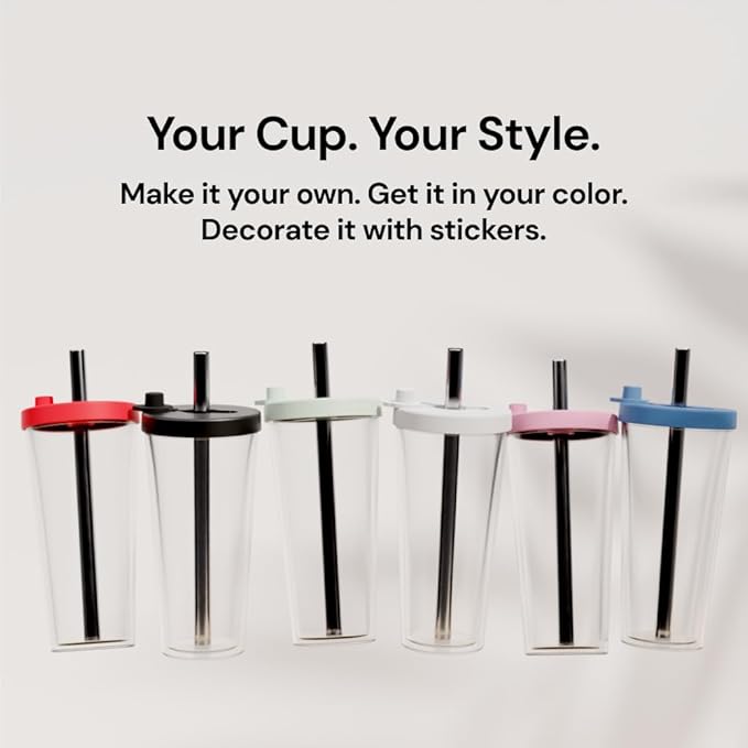 Reusable Boba Cup with Resealable Lid Plug - 17 Oz Double Wall Insulated | Smoothie Tumbler | Wide Stainless Steel Straw For Bubble Tea, Boba Pearls - White