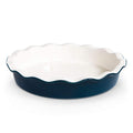 KooK Deep Dish Pie, Pecan Dessert Dish, Porcelain, Ceramic, Deep Dish Plate 10 Inch, Apple Pie, Ruffled Wave Edge, Reusable Round Pan, Oven and Dishwasher Safe, 44 Oz (Navy)