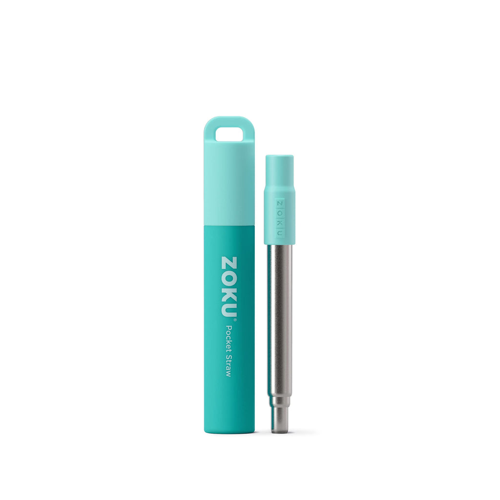 Zoku Reusable Metal Straw with Case, Collapsible Travel Straw - Teal