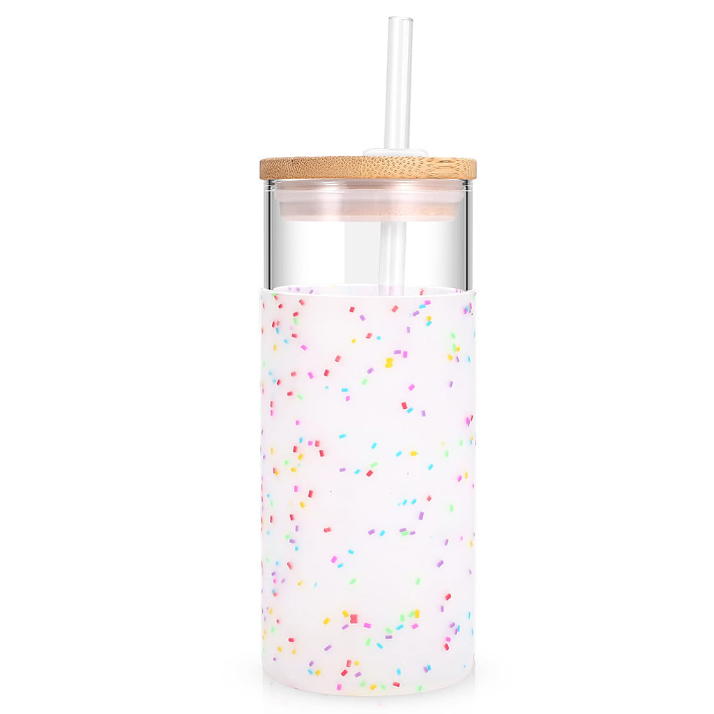 Tronco 20 oz Glass Tumbler with Lids and Straws, Reusable Iced Coffee Cups