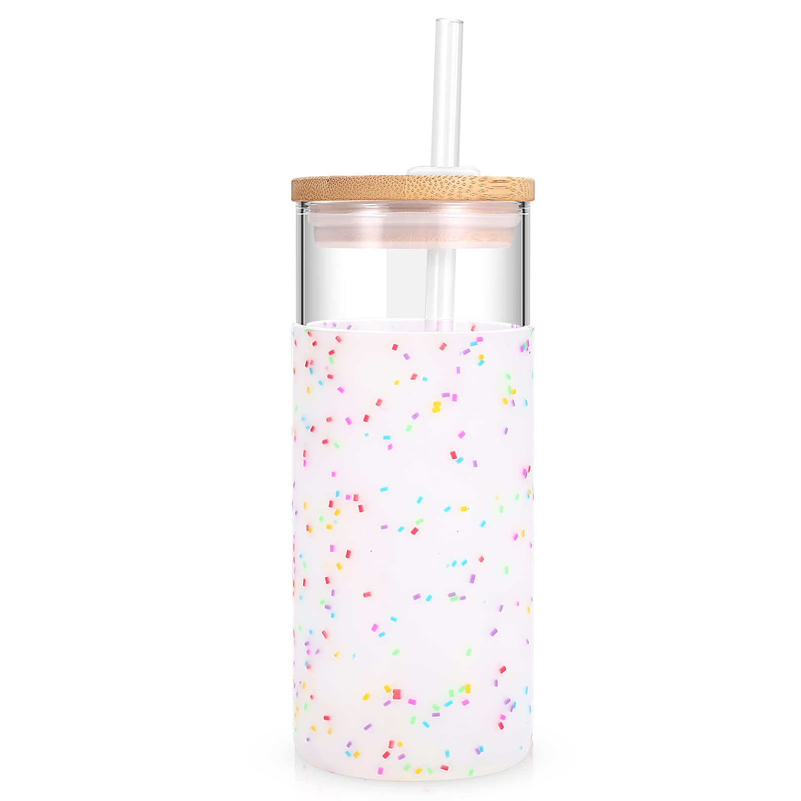Tronco 20 oz Glass Tumbler with Lids and Straws, Reusable Iced Coffee Cups