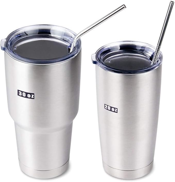 Set of 10 Stainless Steel Straws, HuaQi Bent Reusable Drinking Straws 10.5'' Long 0.24‘’ Dia for 30 oz Tumbler and 20 oz Tumbler, 2 Cleaning Brush Included