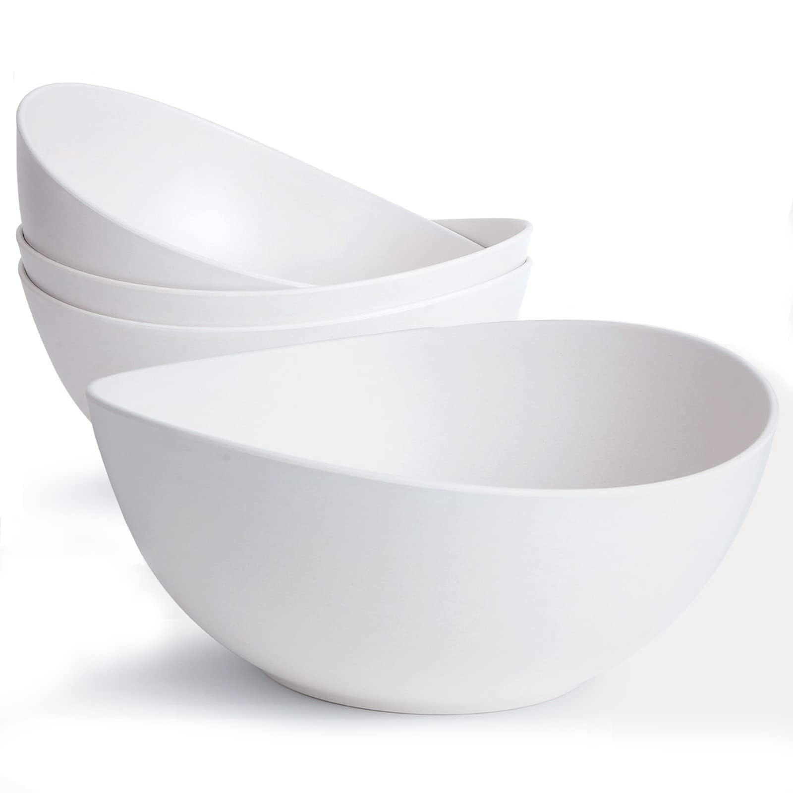 ECOHAGOU 9.6'' Serving Bowls, 84oz Bamboo Fiber Salad Bowl Set of 4, Deep Serving Bowls Set, Large Oval Individual Bowls for Eating Salad/Pasta/Cereal/Pho, Ideal for Home & Restaurant (Matte White)