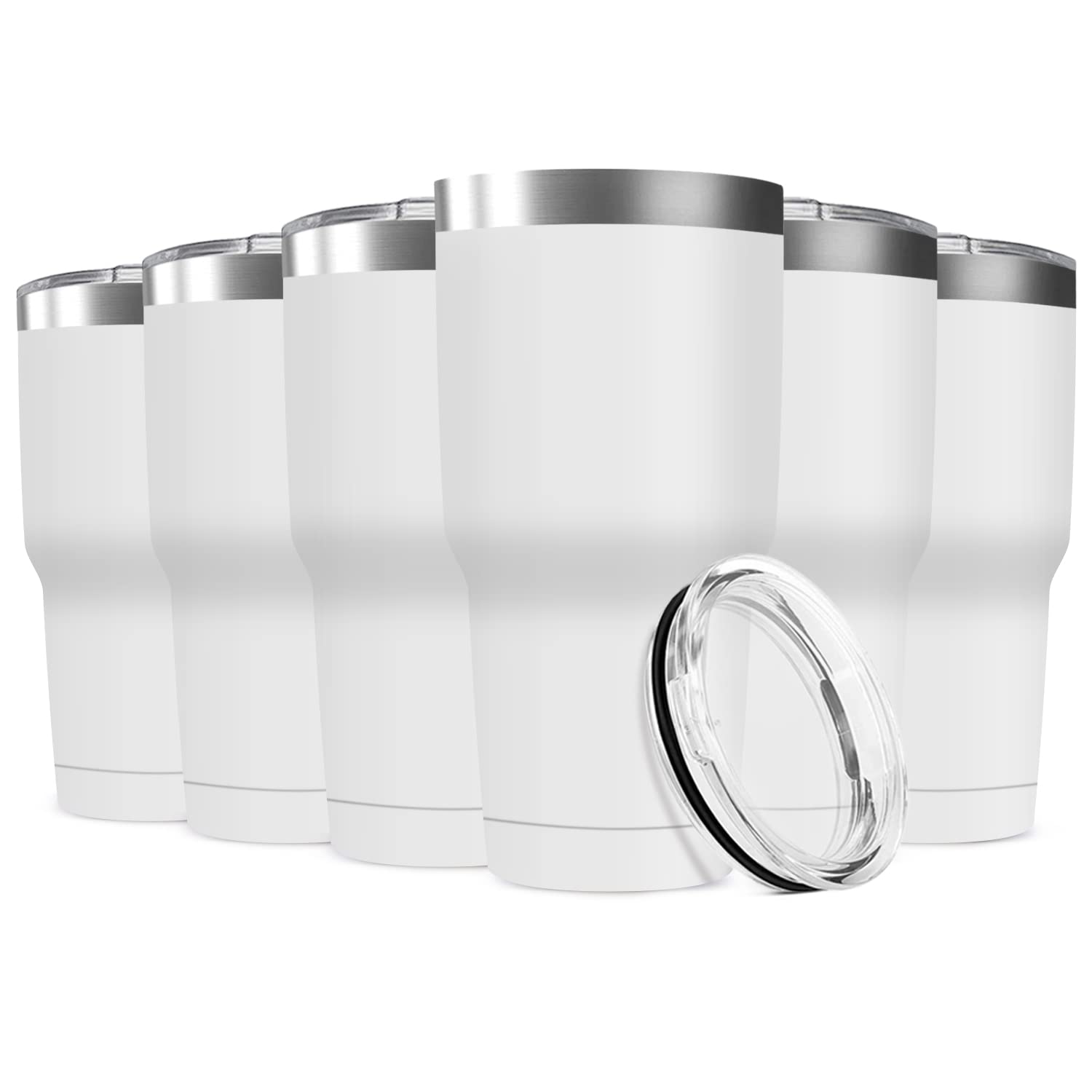 Deitybless 30oz Stainless Steel Travel Mug with Lid, 12 Pack Double Wall Vacuum Insulated Bulk Tumbler, Powder Coated Coffee Cup Suitable for Vehicle Cup Holders (White)
