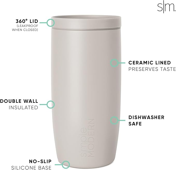 Simple Modern Voyager Signature | 16oz Travel Coffee Mug Tumbler with 360° Lid | Gifts for Women Men | Ceramic-Lined Insulated Stainless Steel Cold Brew Iced Coffee Cup | Ice Melt