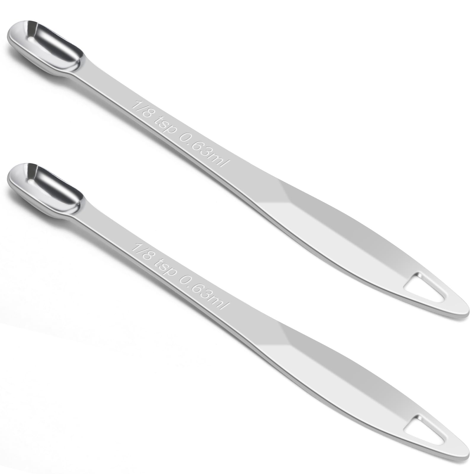 2 Pcs 1/8 Teaspoon (0.63 mL | 1/8 Tsp | 0.63 cc | 1/64 oz) Stainless Steel Single Measuring Spoon, Long Handle Metal Measuring Spoon, Kitchen Gadgets for Cooking & Baking