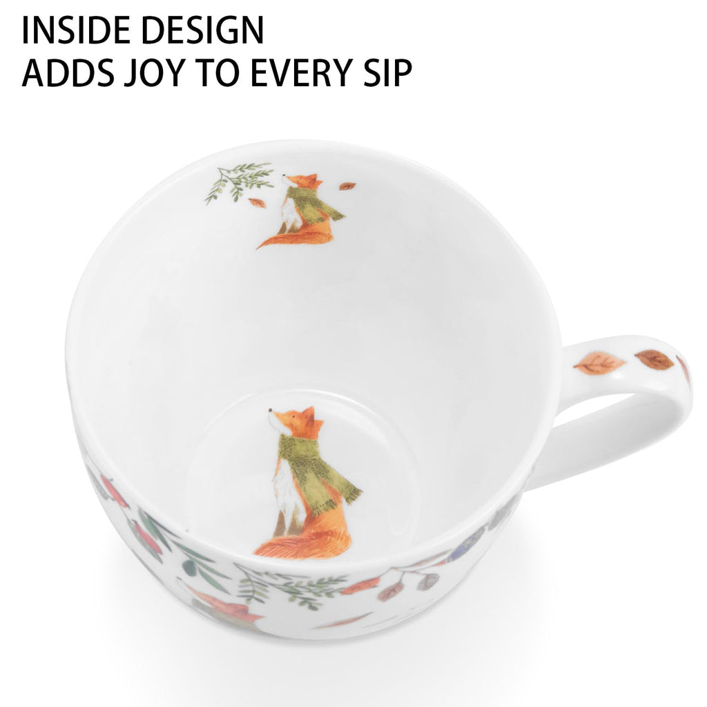 MFoffice Autumn Forest Animal Mug - 20 oz Bone China Coffee Mug with Fox, Squirrel & Duck, Cozy Fall Gift for Nature Lovers and Friends, Designed in England by Harvest Green Studio