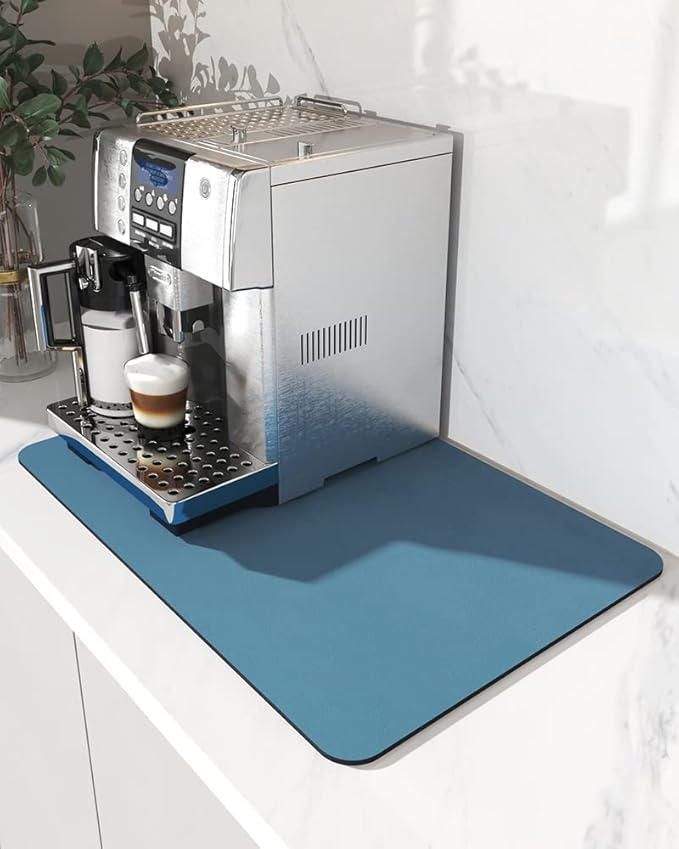 AMOAMI Coffee Mat - Hide Stain Rubber Backed Absorbent Dish Drying Mat for Kitchen Counter - Fits Under Coffee Maker - Khaki 12X19