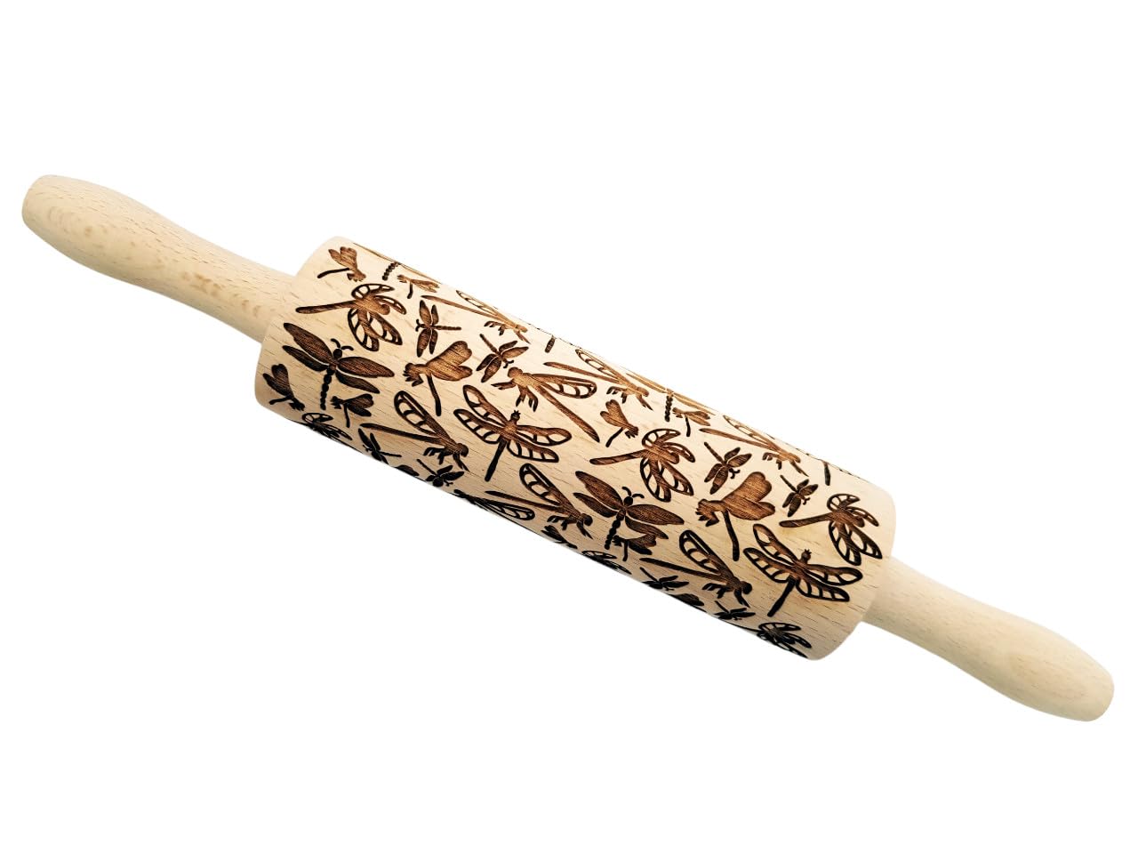 DRAGONFLY EMBOSSING ROLLING PIN WOODEN EMBOSSING ROLLING PIN with DRAGONFLY for EMBOSSED COOKIES GIFT for MOTHER FRIEND