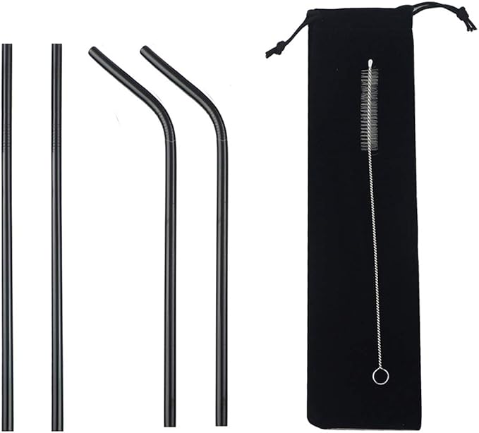 Gugrida Metal Straws Stainless Steel Straws 8.5" Drinking Straws Reusable 3 Set - Ultra Long Muti Color-Cleaning Brush for 20/30 Oz for Trail Tumblers Yeti RTIC SIC Ozark (2 Straight|1 Bent|1 Brush）