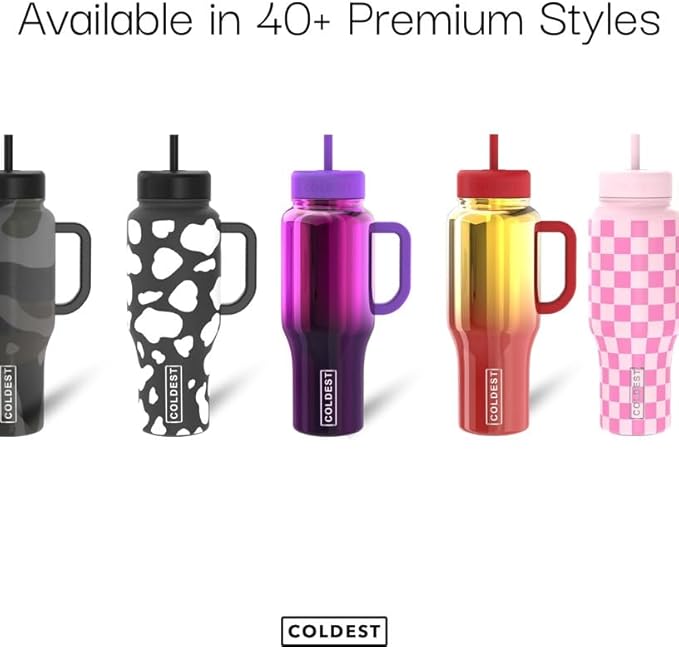 Coldest 40 oz Tumbler with Handle and Straw, 100% Leak Proof Insulated Tumbler with Lid and Straw (3 Lids), Stainless Steel Tumblers for Women & Men, Cup Holder Friendly, 36 oz (Black Checkers)