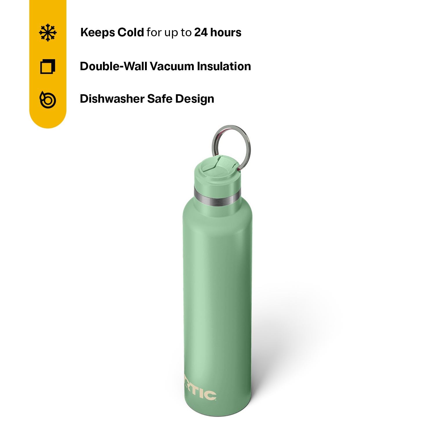 RTIC 26oz Journey Water Bottle Ceramic Lined Metal Stainless Steel Vacuum Insulated, BPA Free, Reusable, for Water, Hot and Cold Drinks, Travel, Sports, Camping, Sage