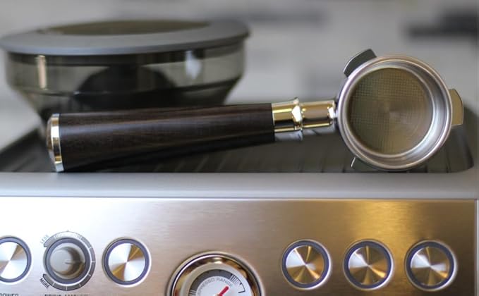 54mm Bottomless Portafilter 3 Ears Black Rosewood Handle Set– Fits Breville Barista Express, Bambino, Impress, Duo Temp Pro and Infuser – Includes 18g Filter Basket & 1.7mm Puck Screen