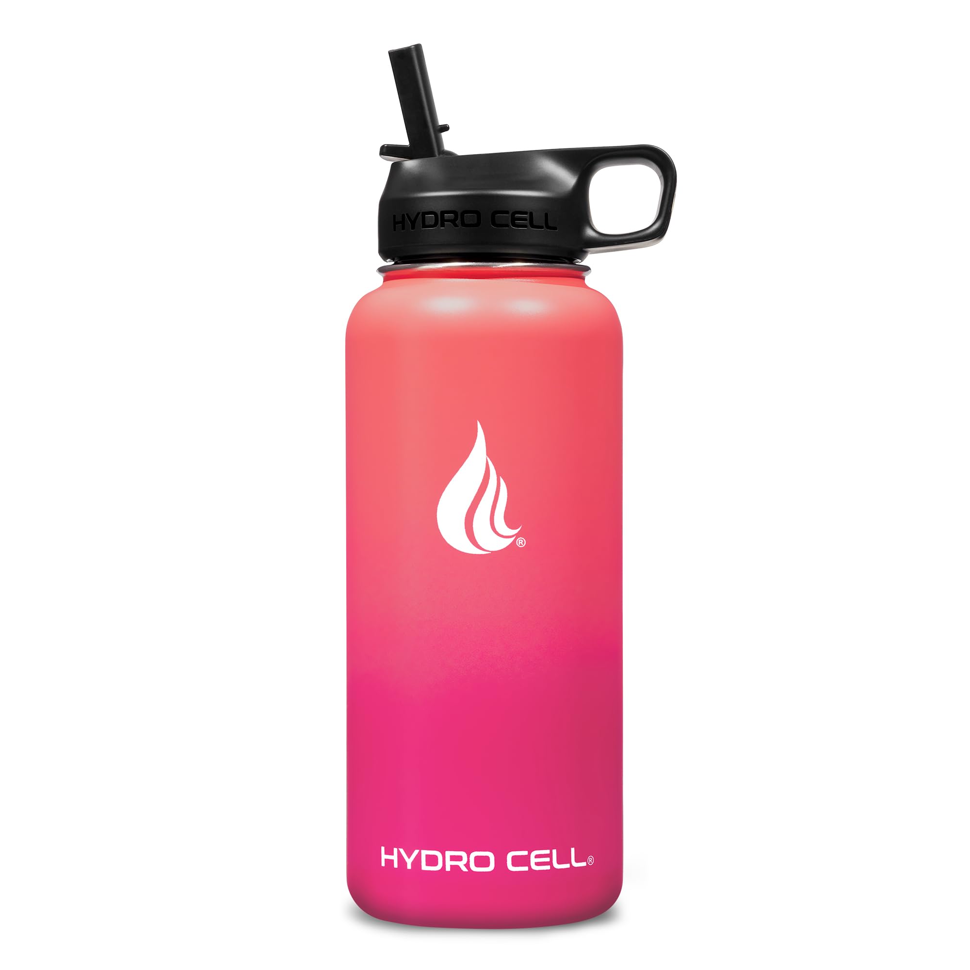HYDRO CELL Stainless Steel Insulated Water Bottle with Straw - For Cold & Hot Drinks - Metal Vacuum Flask with Screw Cap and Modern Leakproof Sport Thermos for Adults (Coral/Punch 32oz)