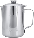 Stainless Steel Milk Frothing Pitcher, Stainless Steel Coffee Cup Mug Milk Frothing Pitcher Jug with Lid for Latte Coffee Art for Office Kitchen with handle(600ml)