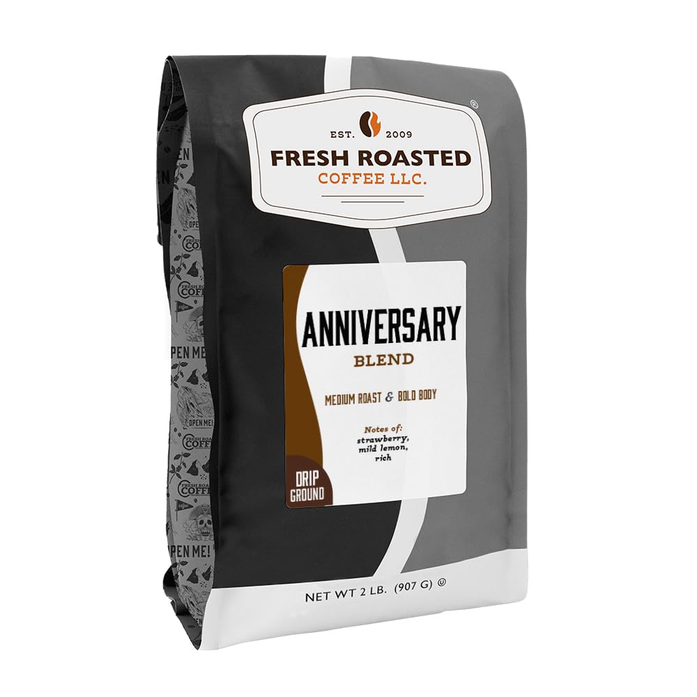 Fresh Roasted Coffee, Anniversary Blend Drip Ground Coffee, Medium Roast, Kosher, 2 lb (32 oz)