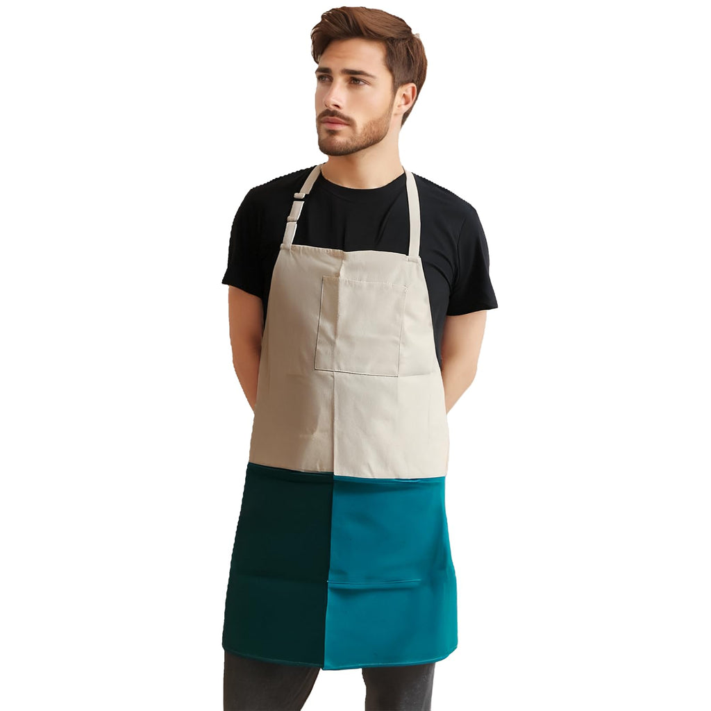 Alex Virtue Chef Apron Unisex Two-Tone Professional Kitchen Bib Apron with 2 Pockets Cooking, Grilling, and Baking Gift