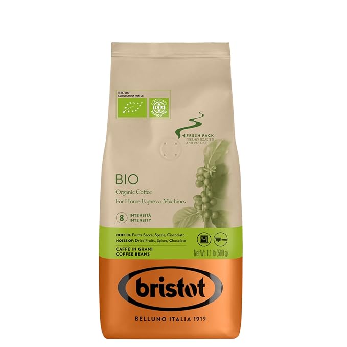 Bristot Italian Espresso – Medium Roast Coffee Beans for Espresso Machines – Rich Aroma of Cocoa, Spices & Cereals – 1.1 lb (500 g)