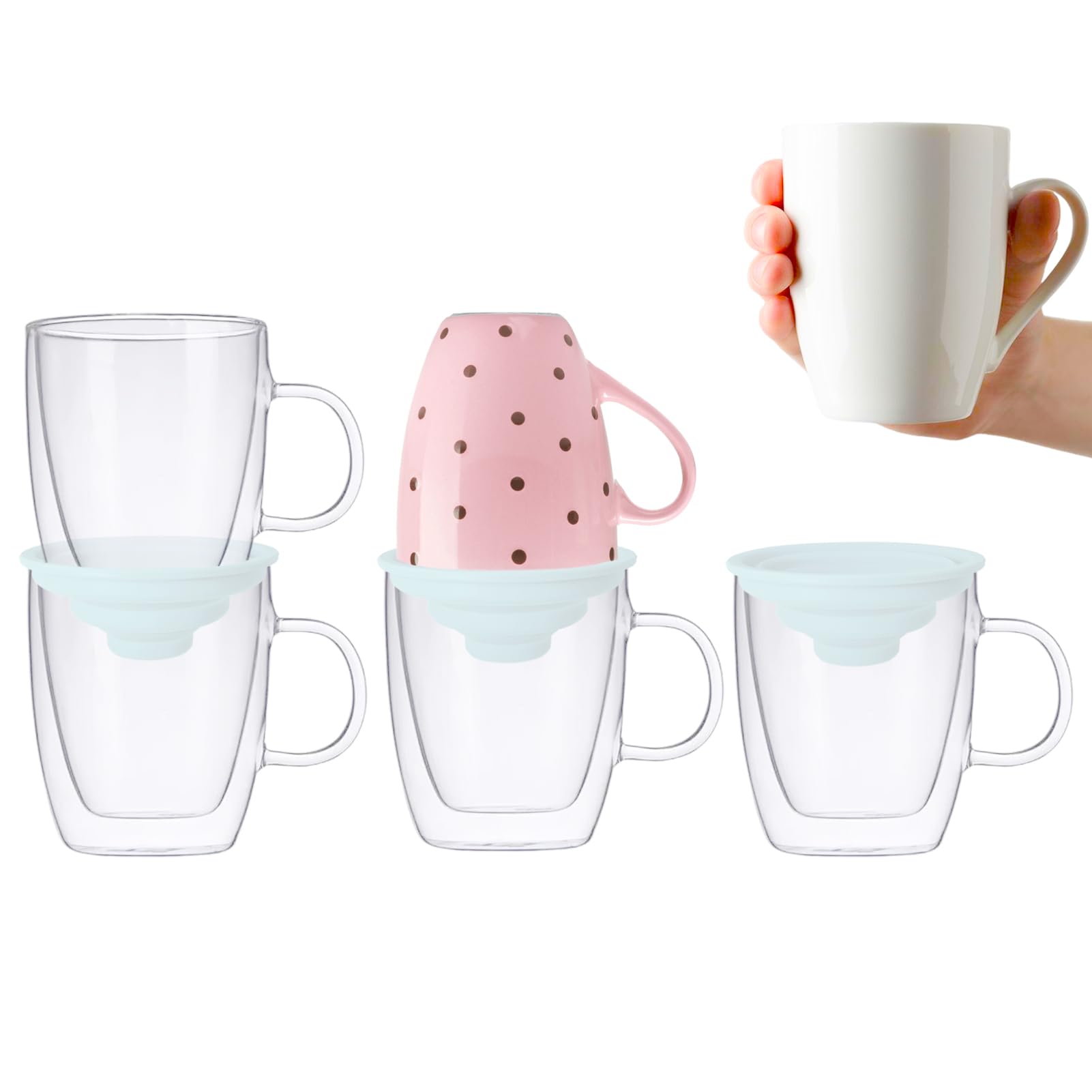 Aifeedi Coffee Mug Organizers and Storage (6Pack), Adjustable Mug Organizer for Kitchen Cabinet Shelf, Cup Stacker Holder for Tea Cup, Coffee Mug, Glassware, Save Space for Cupboard (Whit)