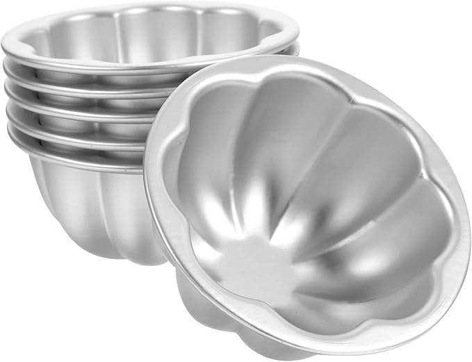 6pcs Egg Tart Molds Muffin Tin Pans Mini Single Cupcake Baking Molds Flower Shaped Aluminum Alloy Pudding Cups for Kitchen Cooking 9.5cm Cake Stencil