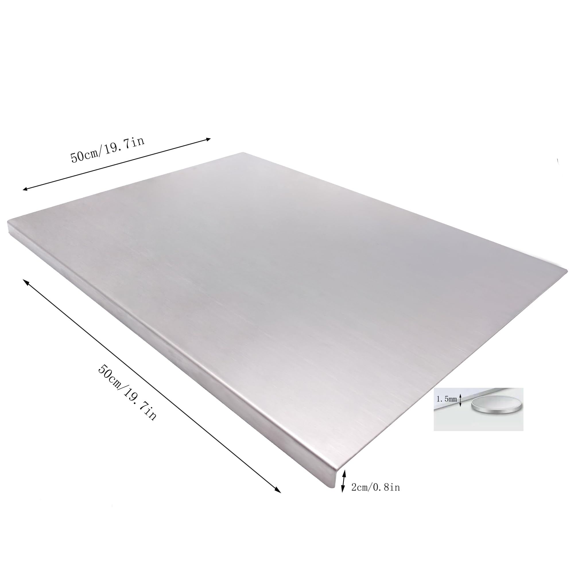 BILLAMB Stainless Steel Cutting Boards for The Kitchen, Suitable for Meat, Fruits, Vegetables, Bread, and Baking Large-sized Cutting Boards (50 x 50cm/19.7 x 19.7 in)