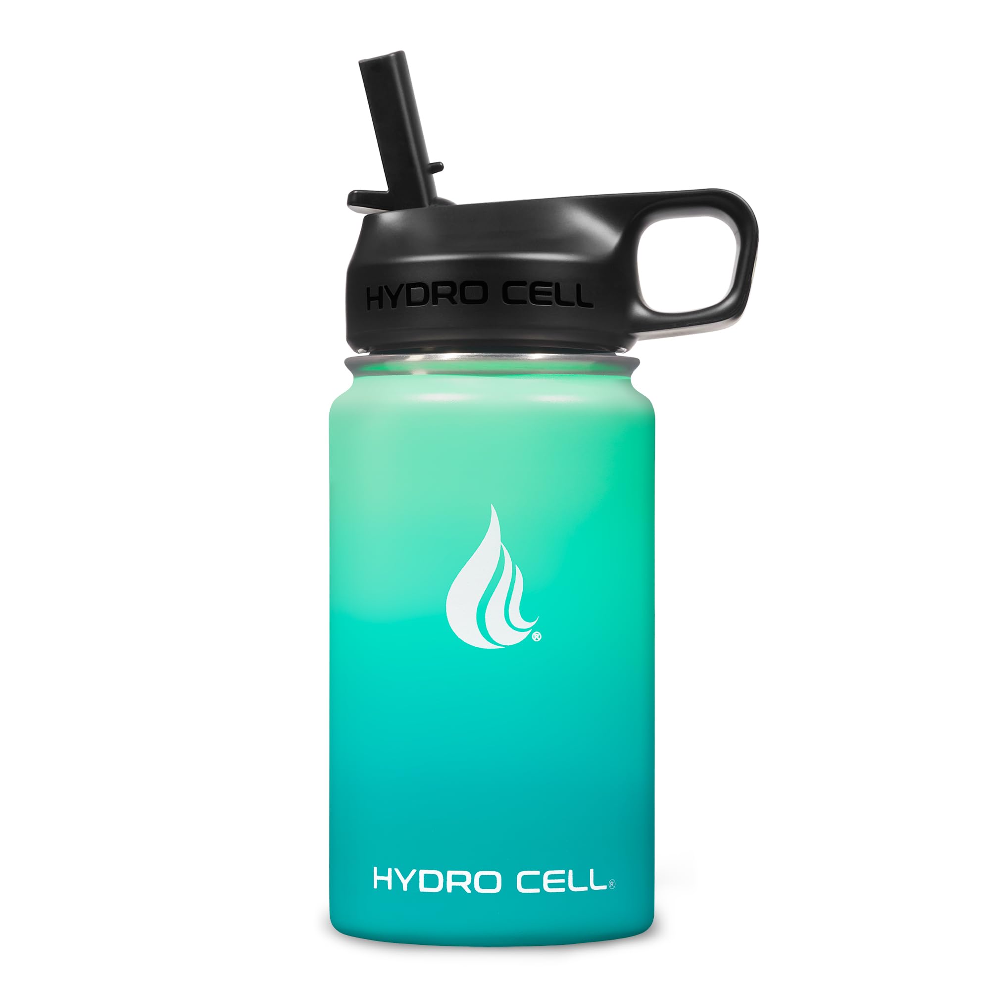 HYDRO CELL Stainless Steel Insulated Water Bottle with Straw - For Cold & Hot Drinks - Metal Vacuum Flask with Screw Cap and Modern Leakproof Sport Thermos for Adults (Mint/Green 14oz)