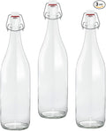 Le Parfait Pitchers | 32oz (Pack of 3) 1 Liter Glass Swing Top Milk Pitcher with Printed Logo & Airtight Swing Stopper | Glass Pitcher for Drinks, Smoothie, Preserving Juices & Salad Dressing